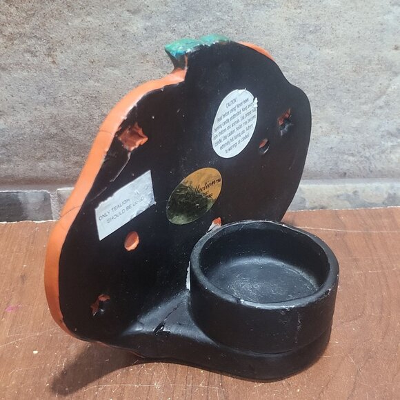 Vintage Jack O Lantern Pumpkin Ceramic Tea Light Holder Repaired - Picture 11 of 12